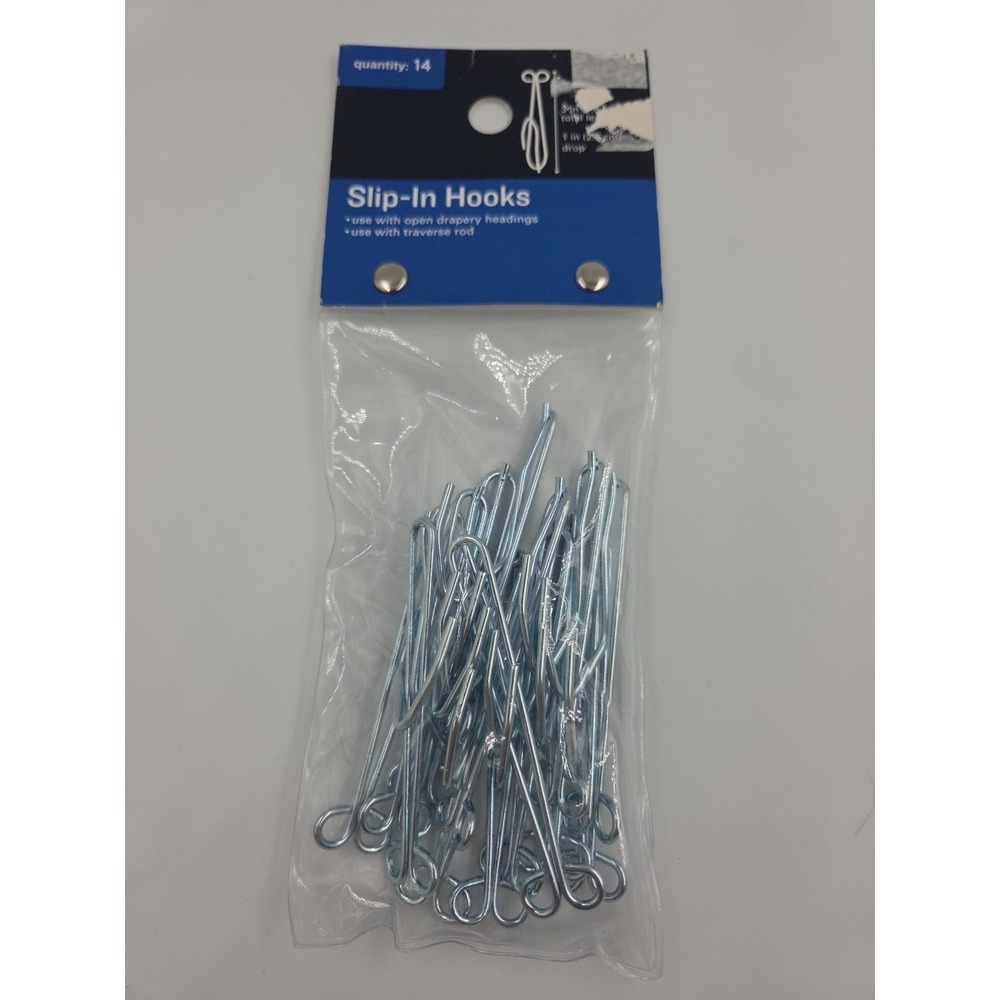 Bed Bath & Beyond Pack of 14 Curtain Slip-In Hooks/Traverse Rod 3" w/1" Drop NOB